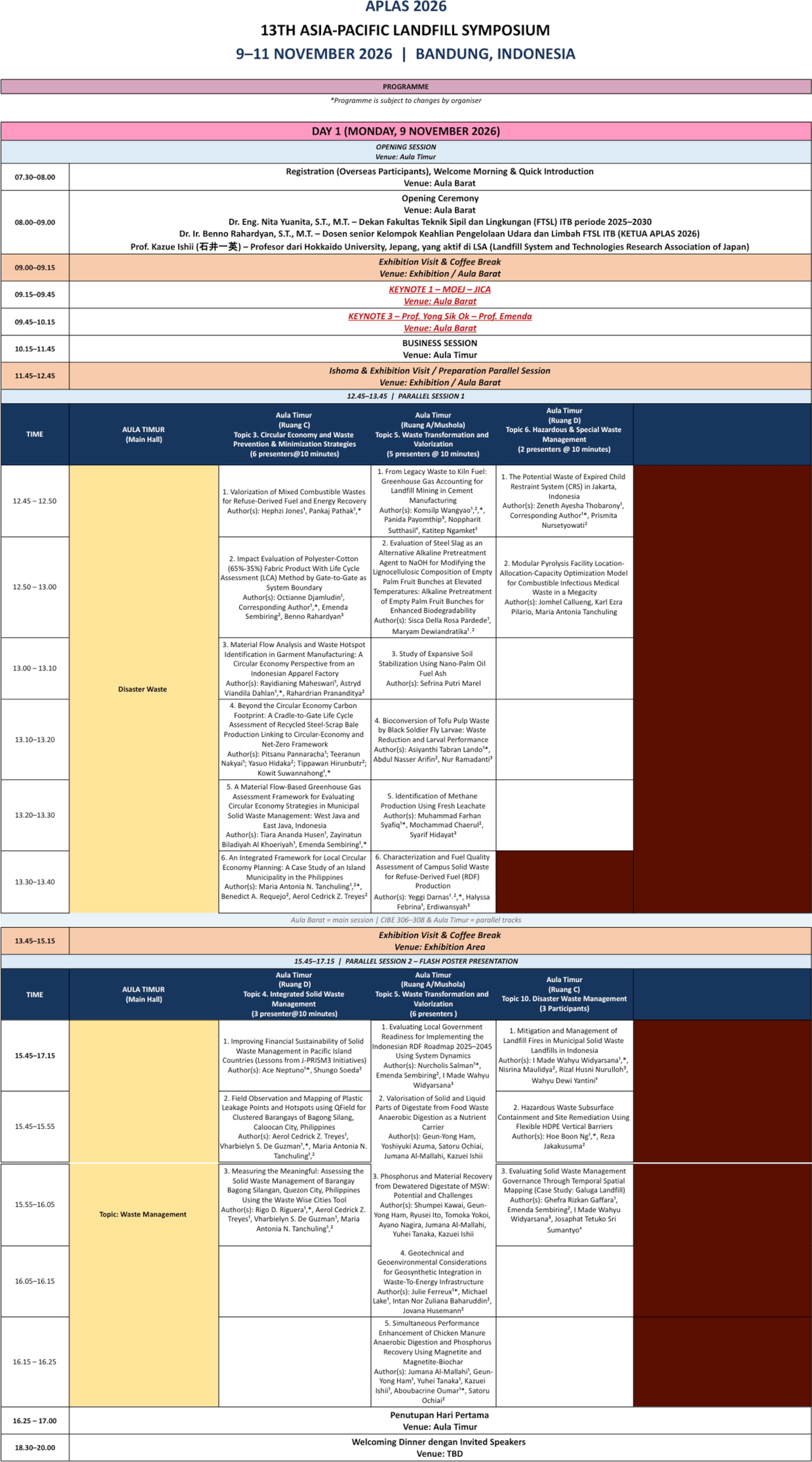 Rundown APLAS 2026 - Day 1 dan Day 2